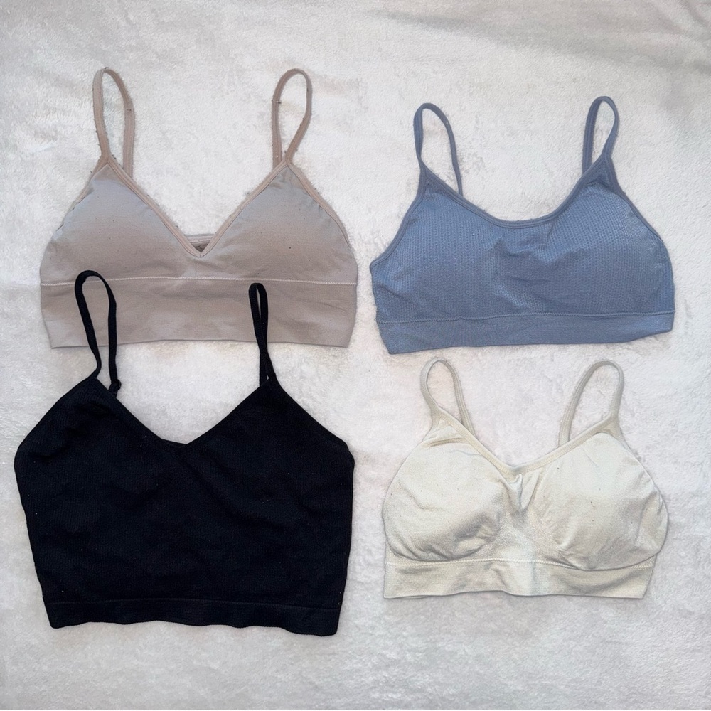 Size S Bralette Bundle (4pc) – Neutral Nude Cream Blue Black Lounge Bras